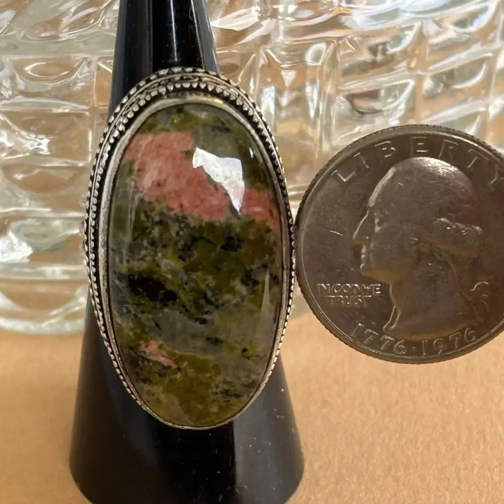 925 Sterling Oval  Unakite Ring Size 7
